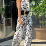 High Waisted Loose Contrast Color No Belt Tied Halter-Neck Jumpsuits