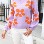 Floral Print Color Block Pullover Long Sleeve Sweater