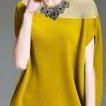 Loose Raglan Sleeve Mesh Split-Joint Round-Neck Mini Dresses
