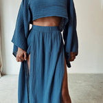 Chic Slit Cotton and Linen Casual Two-piece Set