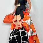 Mexican Tribal Style Unique Print Pocketed A-line Loose Maxi Dress