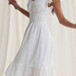 A-Line Loose Elasticity Hollow Pleated Solid Color V-Neck Mini Dresses