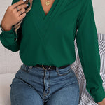 Elegant Layered V-neck Long-sleeved Casual Shirt