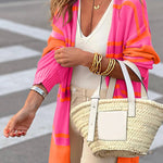 Striped Long Sleeve Ribbed Trim Button Cardigan