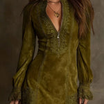 Lunori™ | Aurora Suede Mini Dress with Lace