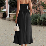 A-Line High Waisted Backless Pleated Solid Color Zipper Halter-Neck Midi Dresses