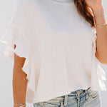 Ruffle Half Sleeve Solid Knitting Cropped Pullovers