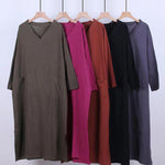 A-Line Long Sleeves Pockets Solid Color Split-Side V-Neck Maxi Dresses