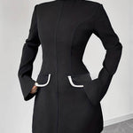 A-Line Flared Sleeves Contrast Color Pockets Split-Joint Zipper Mock Neck Mini Dresses