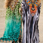 Batwing Sleeves Loose Printed Split-Side Striped V-Neck Beach Cover-Up Maxi Dresses