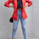 FASHION AFFAIRS POCKETED FAUX LEATHER BLAZER