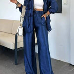 Easy on Me Metallic Fabric Elastic Waist Pocketed Wide Leg Pants
