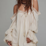 Bohemian Holiday Off-the-shoulder Lace Patchwork Chiffon Mini Dress