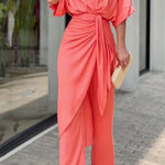 Solid color V-neck high waist V-neck temperament elegant fashion casual suit