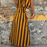 Yellow and Black Striped Sleeveless Waist Long Dress