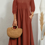 11 Colors Simple Round-Neck Solid Color Midi Dress