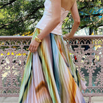 watercolor striped midi skirt