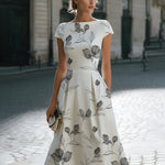 Floral Sketch Print Cap Sleeve Midi Dress