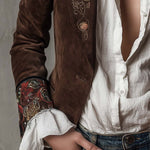 Vintage Brown Suede Blazer With Embroidered Details