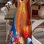 Unique Printed Suspender V-neck Loose Maxi Dress