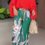Off-the-shoulder batwing sleeve wide-leg pants suit
