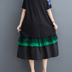 Loose Short Sleeves Floral Printed Split-Joint Round-Neck Midi Dresses