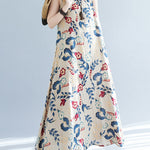 Loose Sleeveless Floral Printed Round-Neck Maxi Dresses