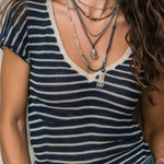 Bohemian Striped Knitted Short-sleeved Sweater