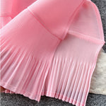 Flared Sleeves Loose Belted Contrast Color Pleated Midi Dresses