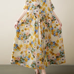 A-Line Loose Floral Printed Round-Neck Midi Dresses