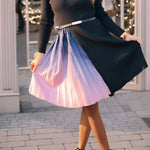 ROMANCE THAT WOWS PLEATED BELTED KNIT DRESS