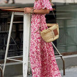 Red floral V-neck leisure holiday dress