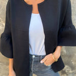 Fashionable Patchwork Round Neck Bell Sleeve Loose Jacket