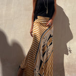 Eva Satin Geometric Print Elastic Waist Maxi Skirt