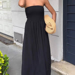 A-Line High Waisted Pleated Solid Color Split-Joint Tube Midi Dresses