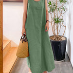 A-Line Loose Pockets Solid Color Split-Joint Square-Neck Maxi Dresses