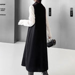 Irregularity Loose Asymmetric Buttoned Solid Color Split-Joint High Neck Midi Dresses
