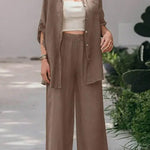 Casual Loose Solid Color Shirt Pants Set