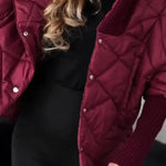 Women Hooded Patchwork Knitted Sleeves Casual Cotton Jacket