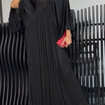 Satin Solid Color V-neck Lotus Leaf Sleeve Loose Pleated Maxi Dress
