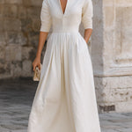 Mandarin Collar Pleated Maxi Dress