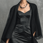 Women's Elegant Black Acetate Double-sided Satin Chiffon Dress Suit