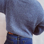 Solid Color Casual Round Neck Lantern Sleeve Short Knitted Sweater