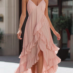 Asymmetrical Ruffle Chiffon Maxi Dress With Spaghetti Straps