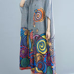 Batwing Sleeves Loose Printed Lapel Midi Dresses