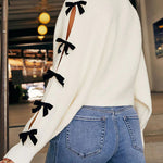 Fashionable V-neck Long-sleeved Bow-knotted Knitted Cardigan
