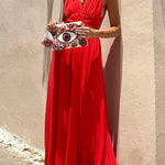 Red Rose V-Neck Sleeveless Sexy Holiday Dress
