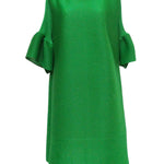 A-line Flared Sleeves Pleated Solid Color Round-neck Maxi Dresses Midi Dresses