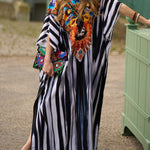 Batwing Sleeves Loose Printed Split-Side Striped V-Neck Beach Cover-Up Maxi Dresses