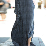 Batwing Sleeves Half Sleeves Buttoned Pockets Striped Round-Neck Beach Cover-Up Maxi Dresses